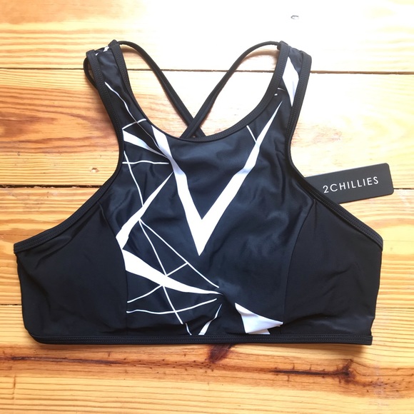 2Chillies Black White Abstract Bikini, NWT, L - Picture 2 of 13